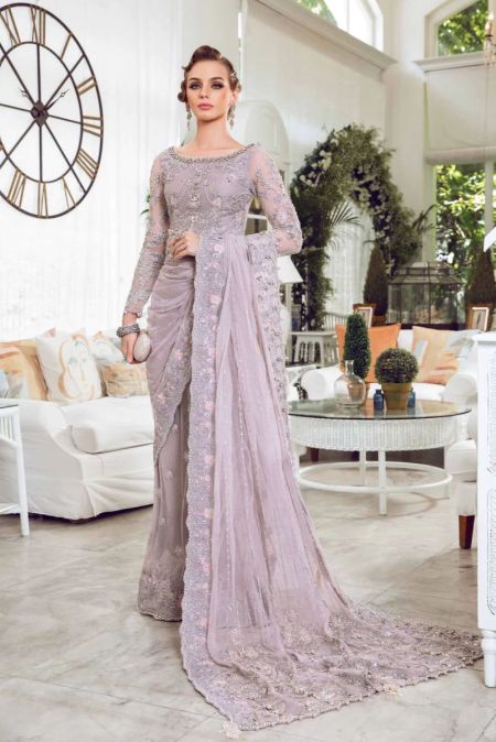 Maria B Couture Lilac MC-806 Latest Pakistani Indian Wedding Dresses Embroidery Clothes Barat Walima bridal Sari Style Eid Suit Salwar Kameez 2023 Stitched saree