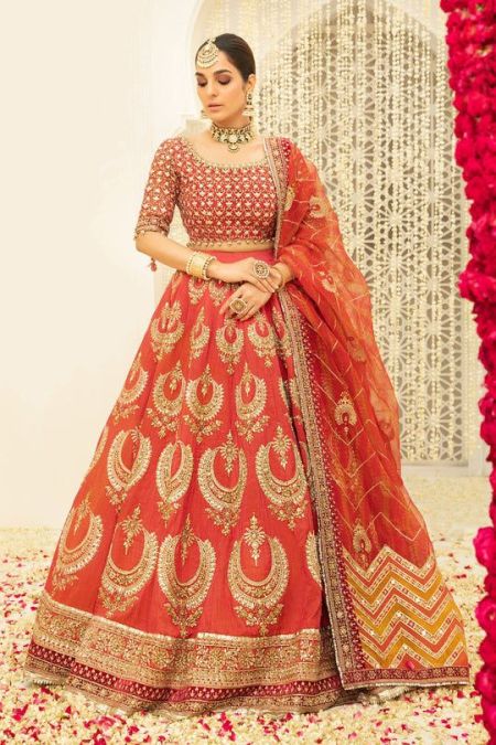 Maria B Couture Coral MC-045 trending Pakistani wedding dress indian dresses salwar kameez embroidered chiffon eid style suit womens clothes custom stitch latest collection