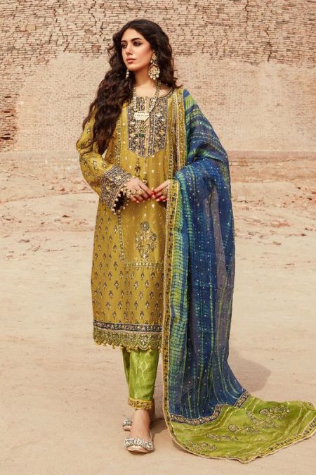Maria B Couture Mustard MC-707 Pakistani wedding dress Indian dresses salwar kameez embroidered chiffon Eid style suit woman's clothes custom stitch latest collection