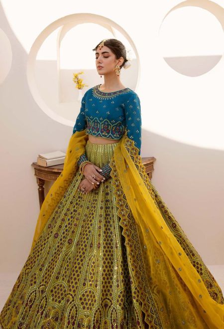 AKBAR ASLAM LITA SKU U-1466 Pakistani Dresses Wedding Mehndi Clothes Angrakha Style blue Indian embroidery dress Eid Party Suit Salwar Kameez Guest stitch Outfit Nikkah