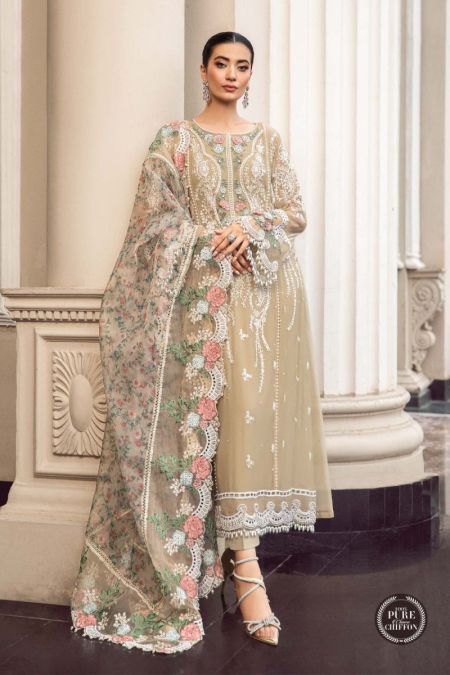 Maria B Chiffon MPC-23-101 Coffee Pakistani Dresses Wedding Mehndi Clothes Angrakha Style blue Indian embroidery dress Eid Party Suit Salwar Kameez Guest stitch Outfit Nikkah