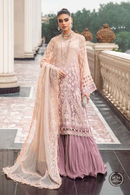 Maria B Chiffon MPC-23-103 Lilac Pakistani Dresses Wedding Mehndi Clothes Angrakha Style blue Indian embroidery dress Eid Party Suit Salwar Kameez Guest stitch Outfit Nikkah