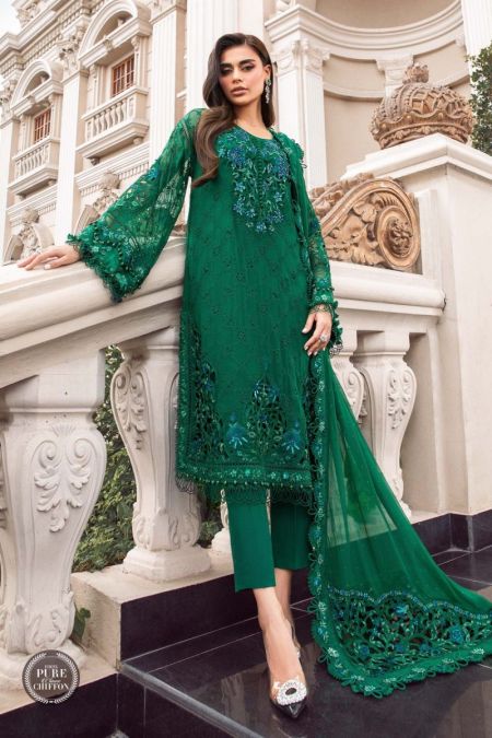 Maria B Chiffon MPC-23-108 Emerald Green Pakistani Dresses Wedding Mehndi Clothes Angrakha Style blue Indian embroidery dress Eid Party Suit Salwar Kameez Guest stitch Outfit Nikkah
