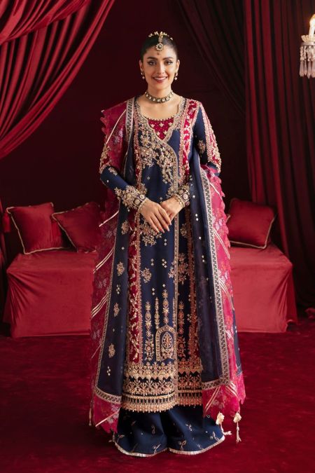 QALAMKAR HR 05 MEHARBANO Pakistani Dresses Wedding Mehndi Clothes Angrakha Style blue Indian embroidery dress Eid Party Suit Salwar Kameez Guest stitch Outfit Nikkah