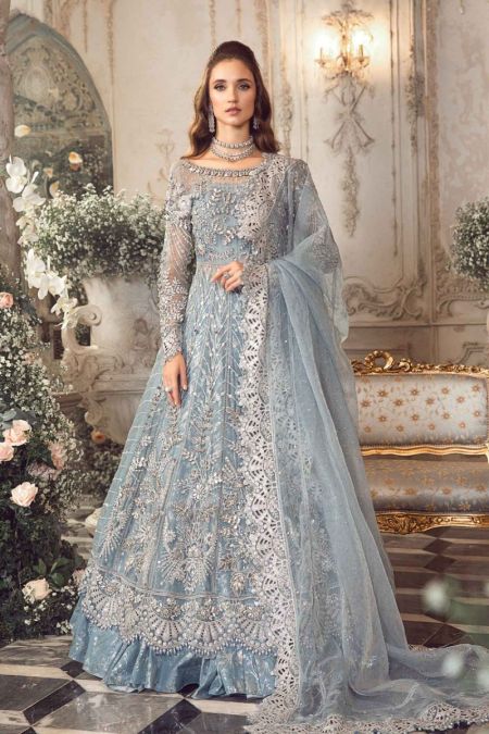 Maria B Mbroidered Wedding Guest dresses | Ice Blue BD-2702