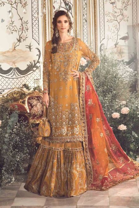 Maria B Mbroidered Wedding Guest dresses | Mustard BD-2707