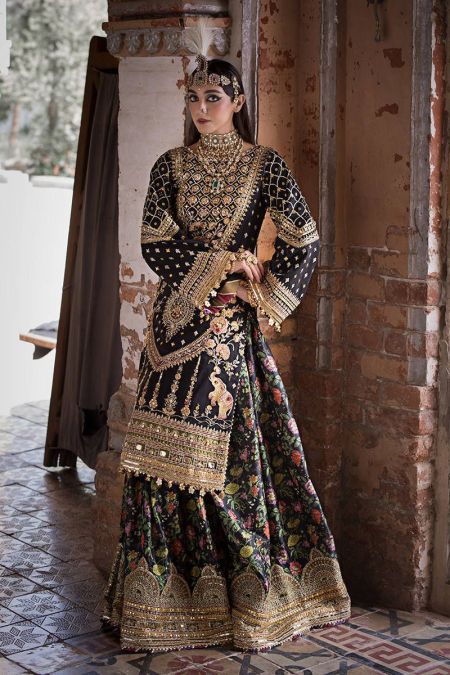 Black wedding dress pakistani designer lehenga style outfit guest Koyal
