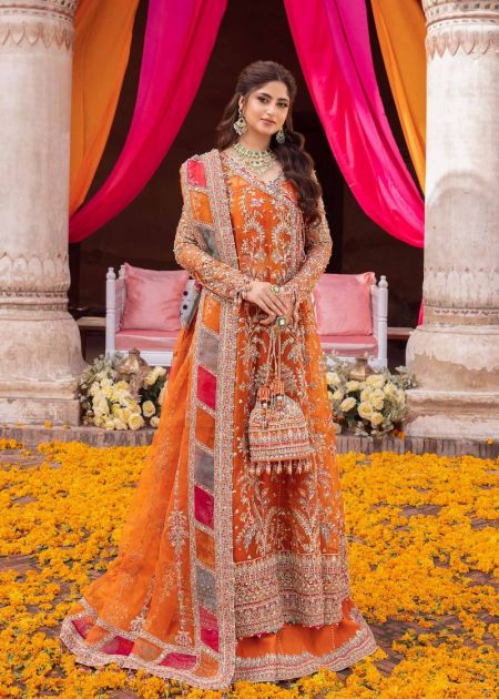 Orange angrakha Pakistani wedding Dress sharara Style mehndi guest outfit Mina