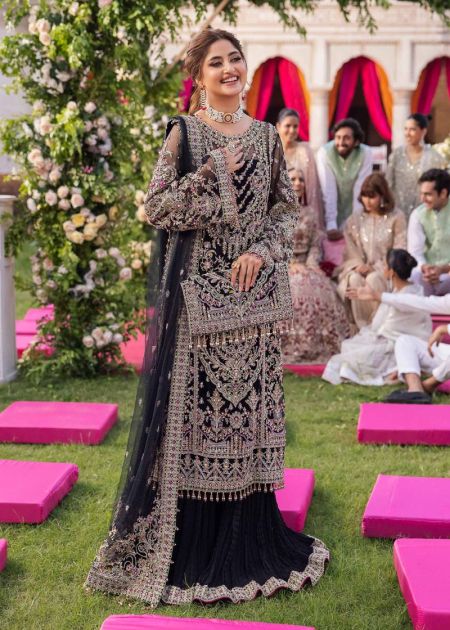 Black sharara Pakistani wedding Dress Luxury kameez Style Liyana