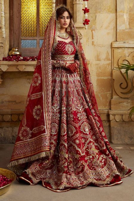 Red Bridal Lehenga choli Pakistani Wedding wear Dress Mukhi