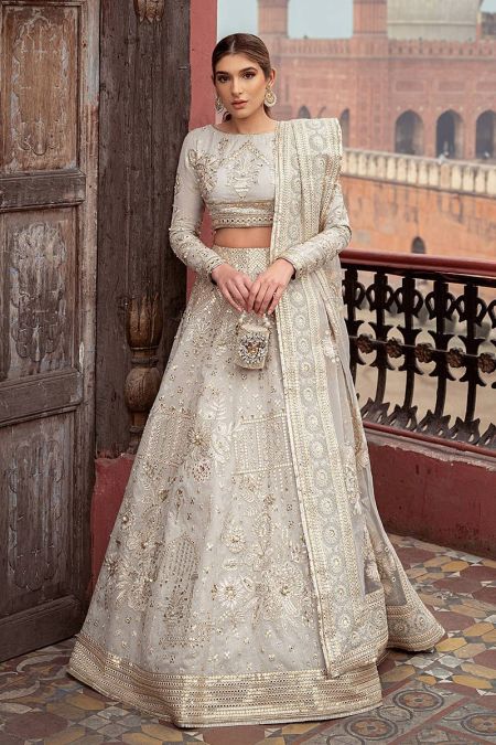 Luxury Pakistani Wedding Guest Dress lehenga choli Style Mahwari ivory