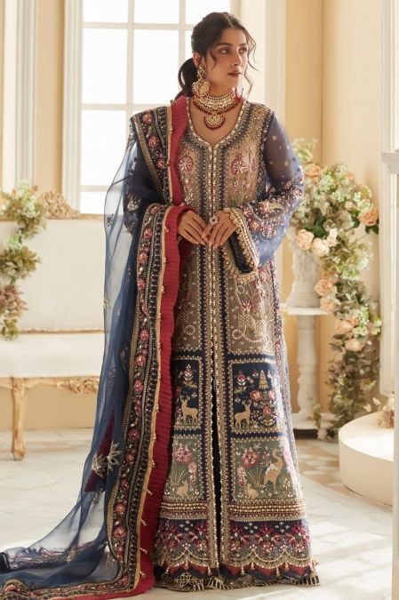 Blue Pakistani Wedding Dress open gown Style Laleh