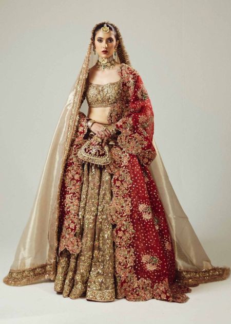 Gold Red Lehenga choli bridal dress pakistani wedding wear Adaa