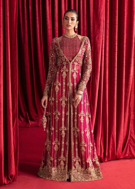 Pink Gown Pakistani wedding dress front open style handmade outfit Haniya