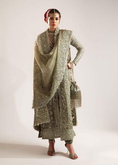 Pakistani wedding dress front open gown handmade outfit Jadeite