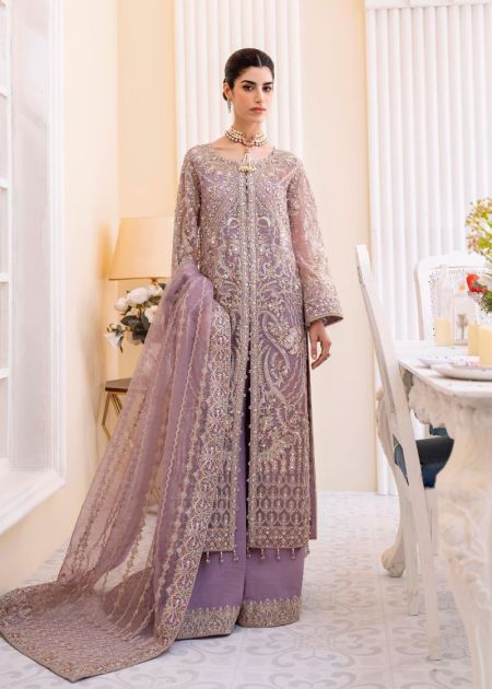 Lilac Pakistani Wedding dress front open gown trouser Style Naira