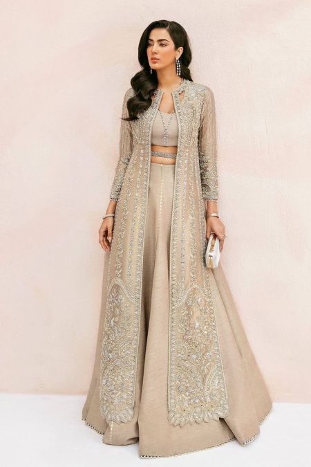 Pakistani bridal gown dress lehenga choli style Gold Sepia