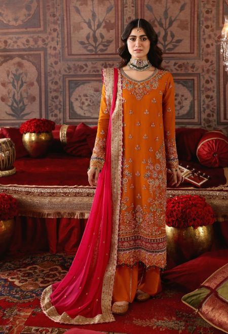 Orange Mehndi Dress Pakistani Wedding salwar kameez luxury clothes GH03