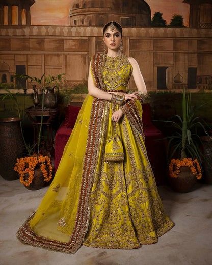 Mustard Lehenga Choli Pakistani Bridal Dress Ayena