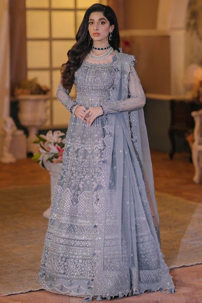celestially Pakistani Wedding Dress Ice Blue Peshwas Frock Style Nazik