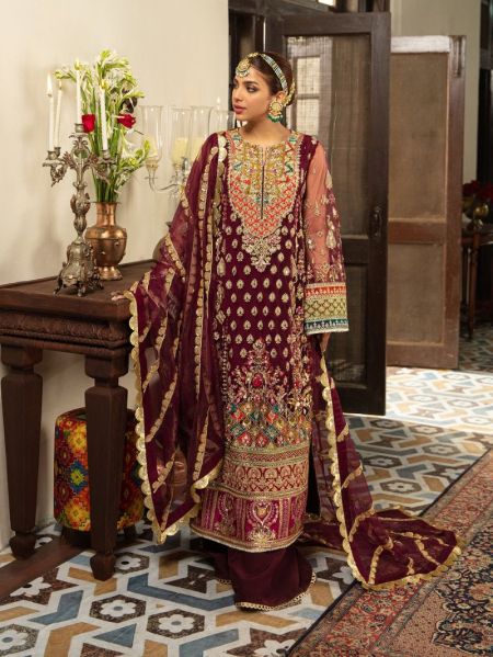 Royal embroidery long Kameez Pakistani wedding dress with trouser Zeenia