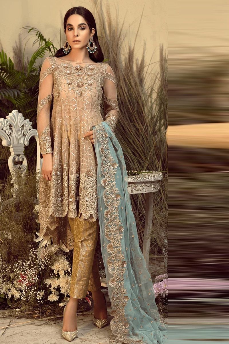 Pakistani Bridal Gown With Dull Gold Embroidered Work – BridalLehenga